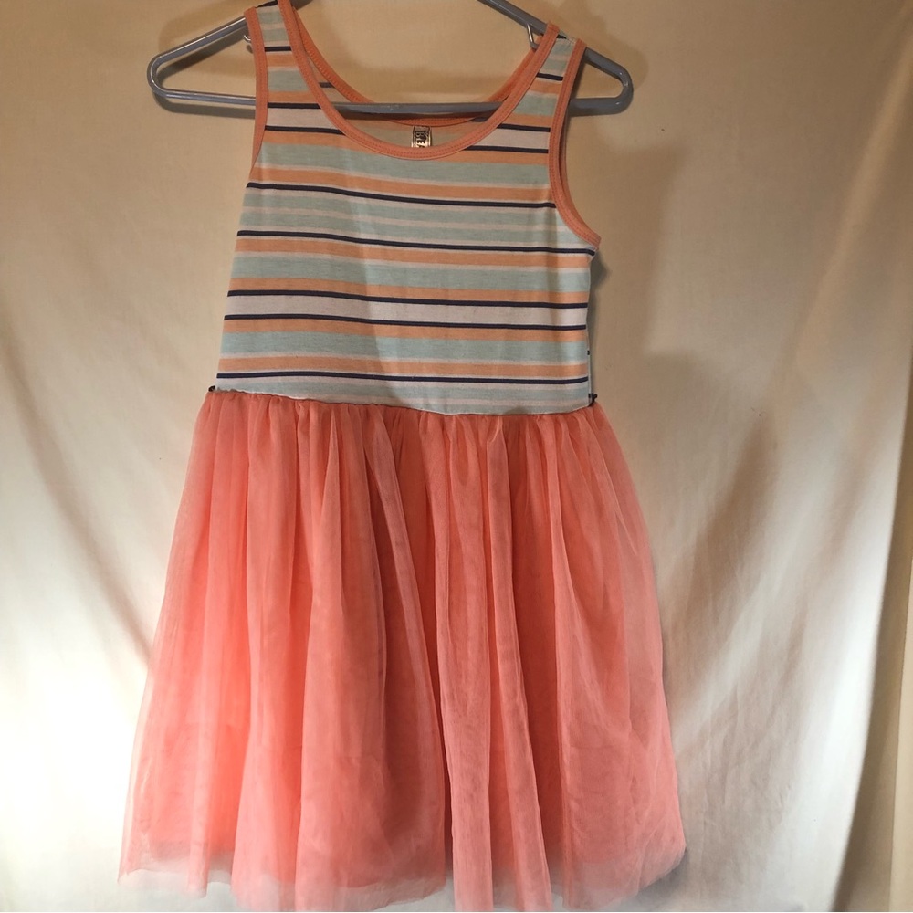 BEAUTEES designed/Los Angeles sleeveless peach/blue/white tulle skirt dress 12
